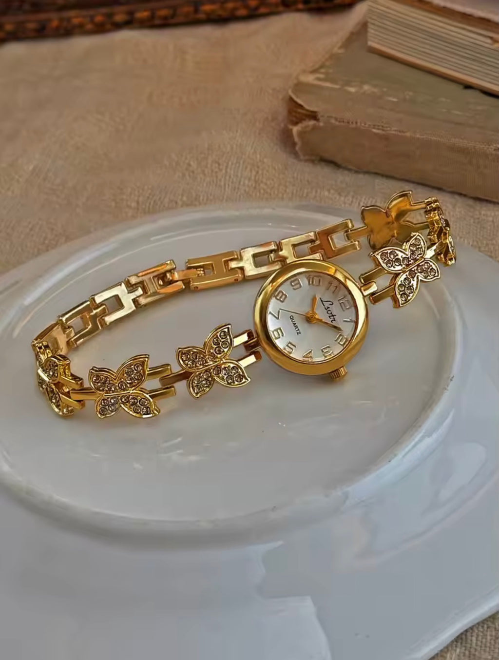 Gold Rhinestones Butterfly Watch