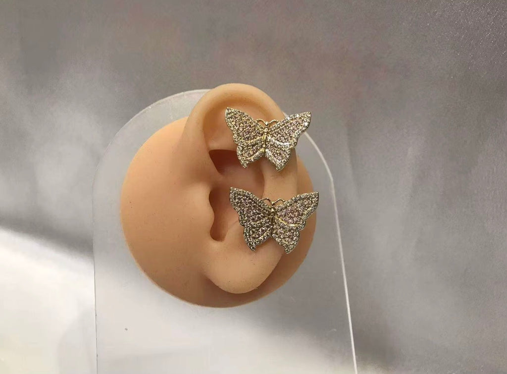Pink Stone Butterfly Stud Earrings