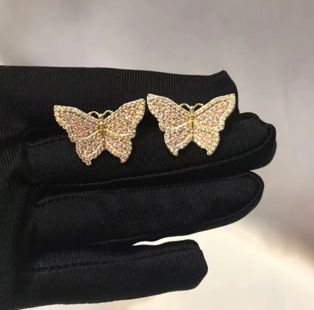 Pink Stone Butterfly Stud Earrings