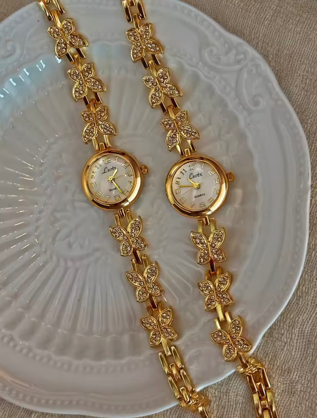 Gold Rhinestones Butterfly Watch
