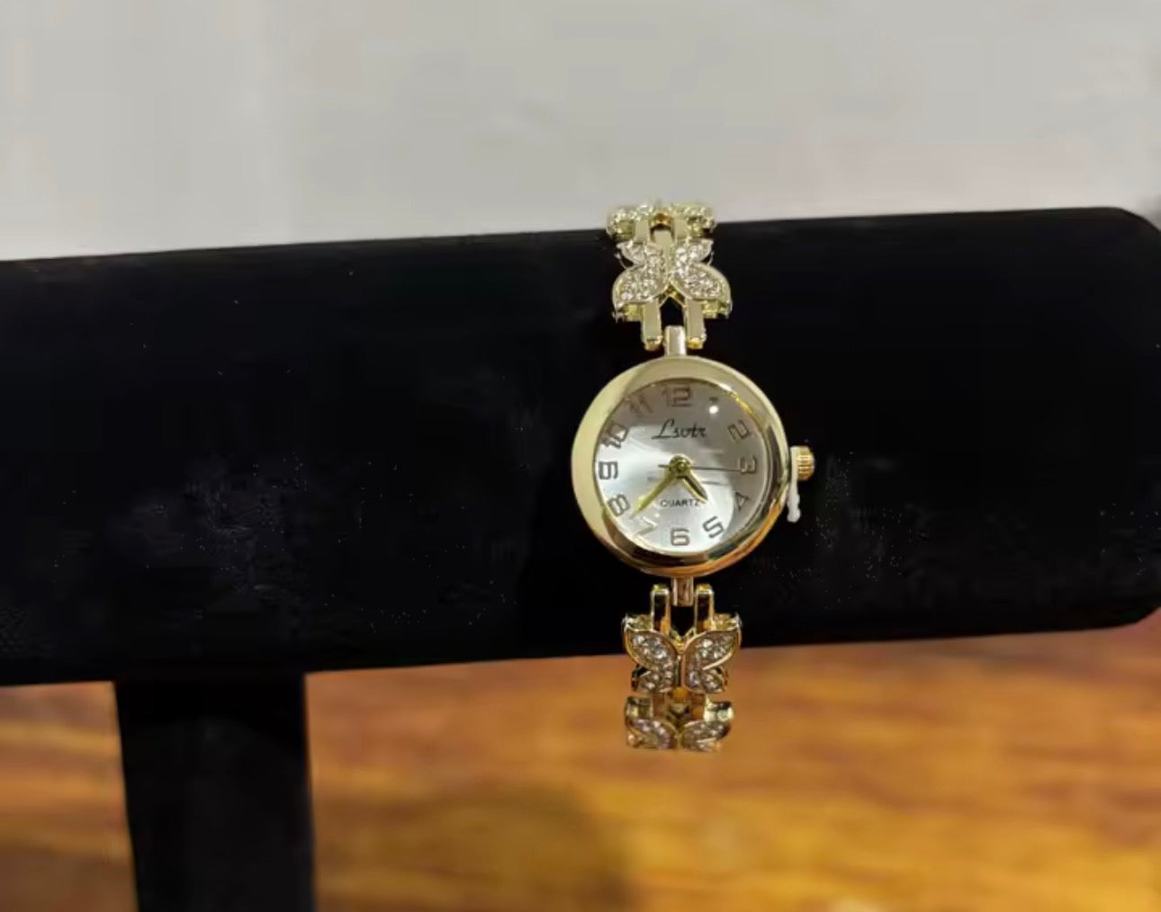 Gold Rhinestones Butterfly Watch
